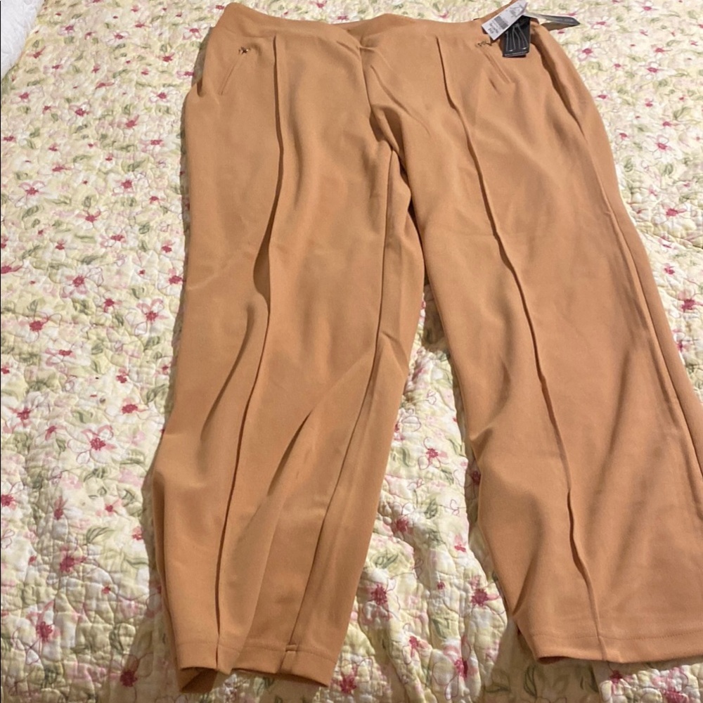 Soho Apparel Tan Trousers Relaxed Fit Elastic Waist